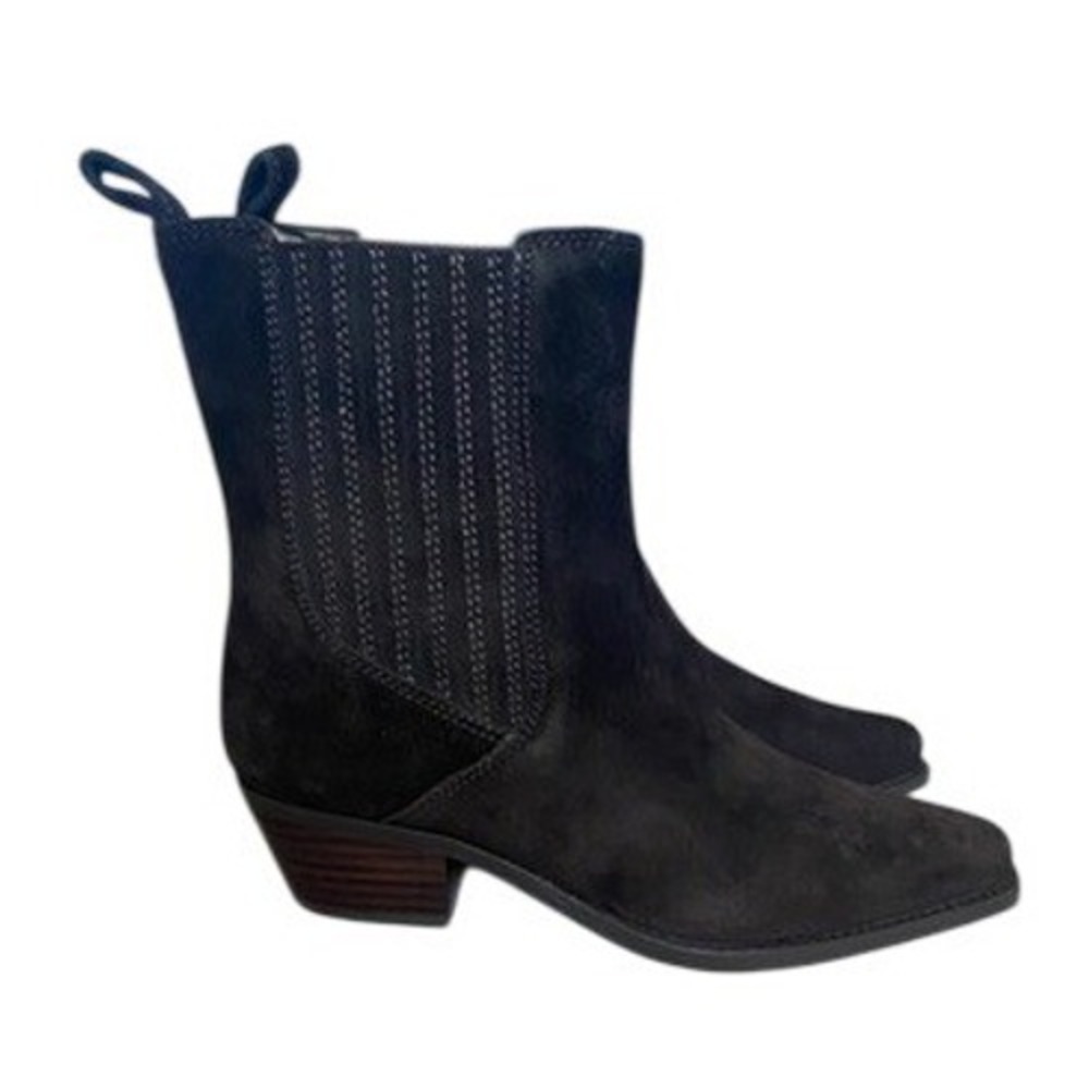 Madewell Ingrid Chelsea Boot Suede Western Snipped Toe Stacked Heel Brown 6.5 - Picture 2 of 6
